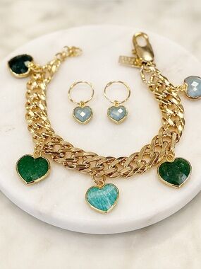 Luna Norte Turquoise Heart Charm Bracelet & Earrings Set NWT